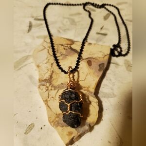 Handmade Wire Wrapped Black Vietnam Tektite Peandant Necklace